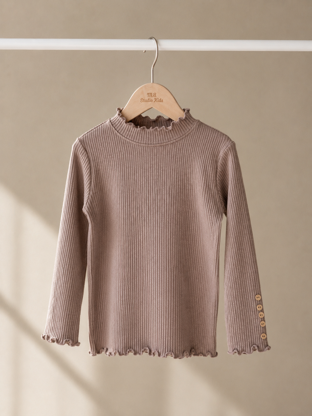 Soft Lace Trim Ribbed Mock Neck Top M.E Studio Kids