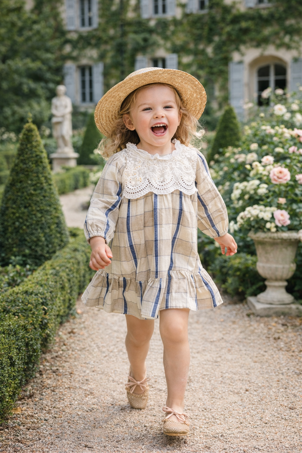 Plaid Lace Collar Long-Sleeve Dress M.E Studio Kids