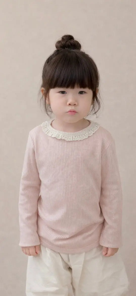 Soft Ribbed Lace Collar Top M.E Studio Kids