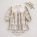 Plaid Lace Collar Long-Sleeve Dress M.E Studio Kids