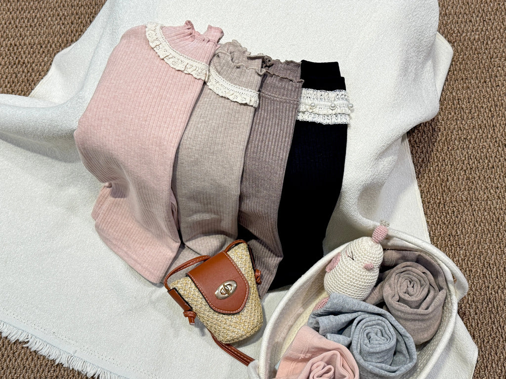 Soft Ribbed Lace Collar Top M.E Studio Kids