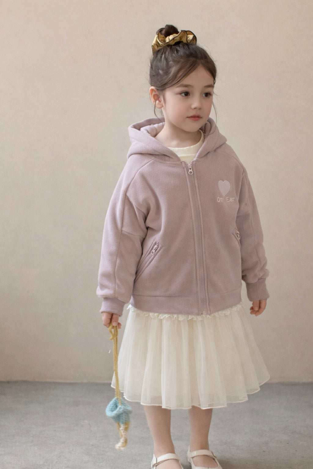 Velour Heart Zip Hoodie M.E Studio Kids