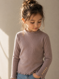 Soft Lace Trim Ribbed Mock Neck Top M.E Studio Kids