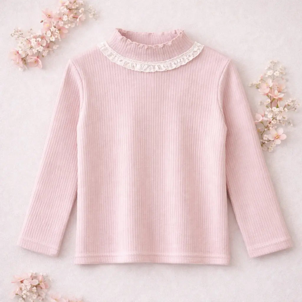 Soft Ribbed Lace Collar Top M.E Studio Kids
