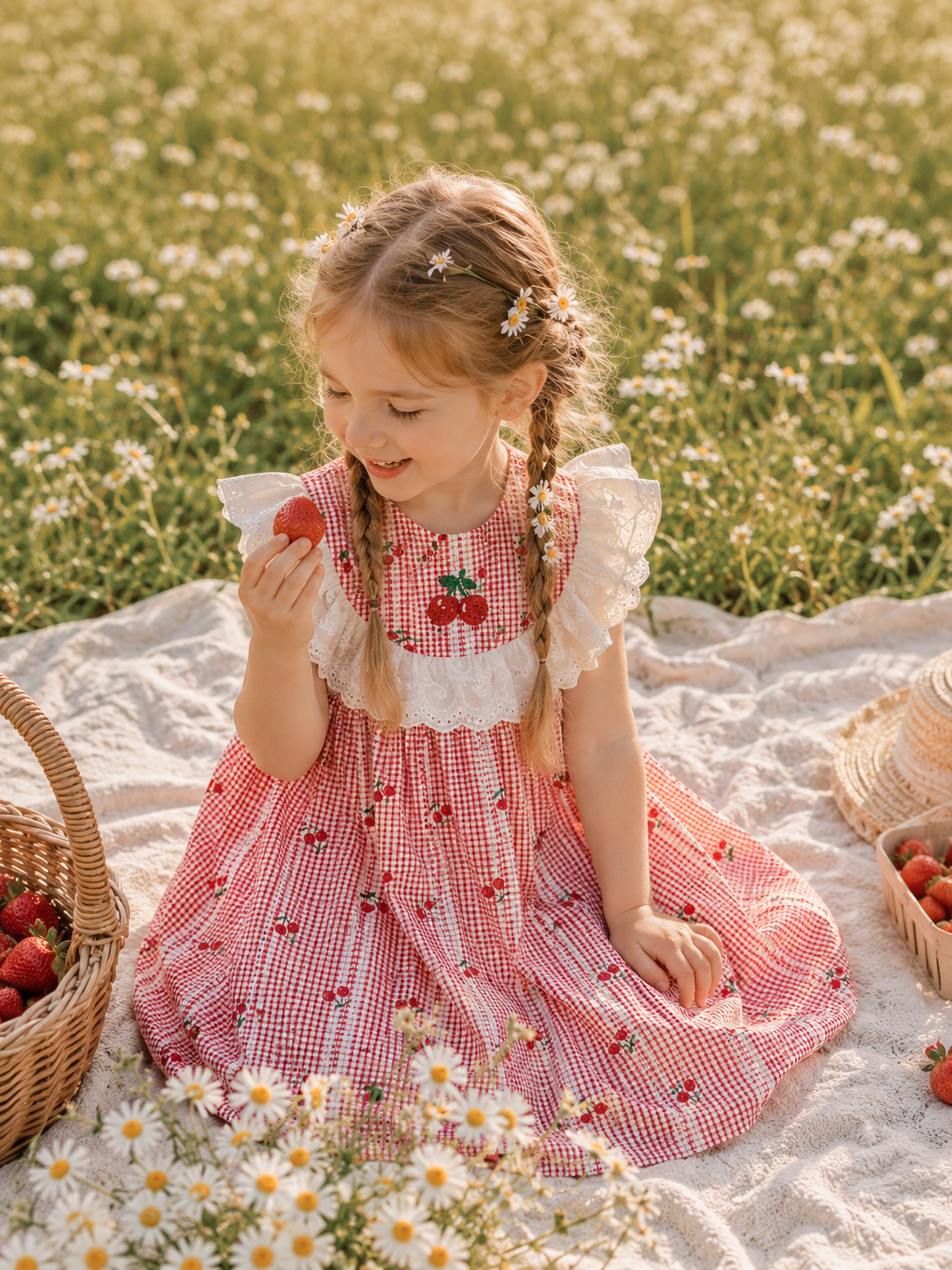 Girl’s Cherry Picnic Dress M.E Studio Kids
