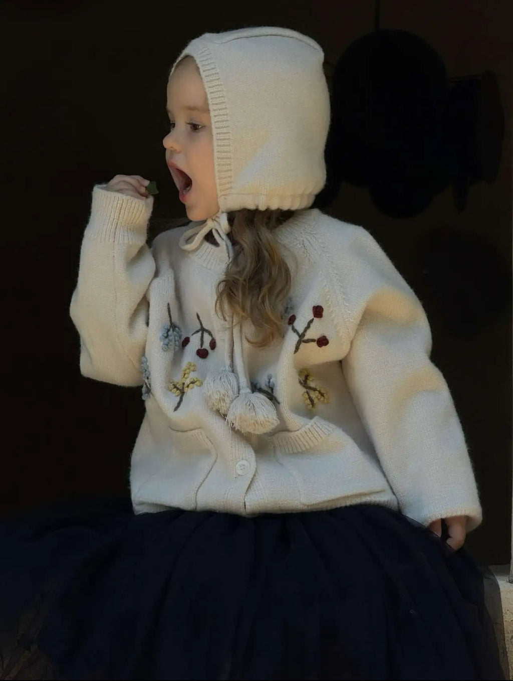 Embroidered Knit Cardigan & Hat M.E Studio Kids