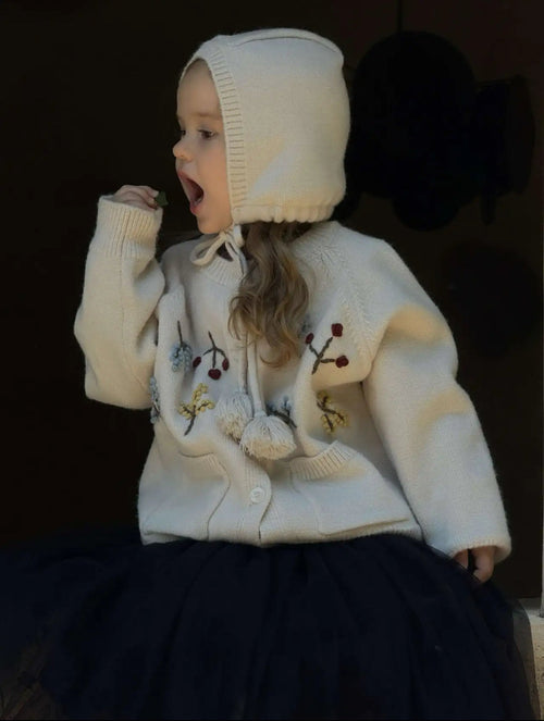 Embroidered Knit Cardigan & Hat M.E Studio Kids