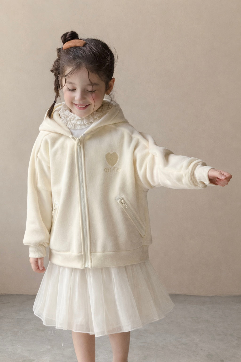 Velour Heart Zip Hoodie M.E Studio Kids