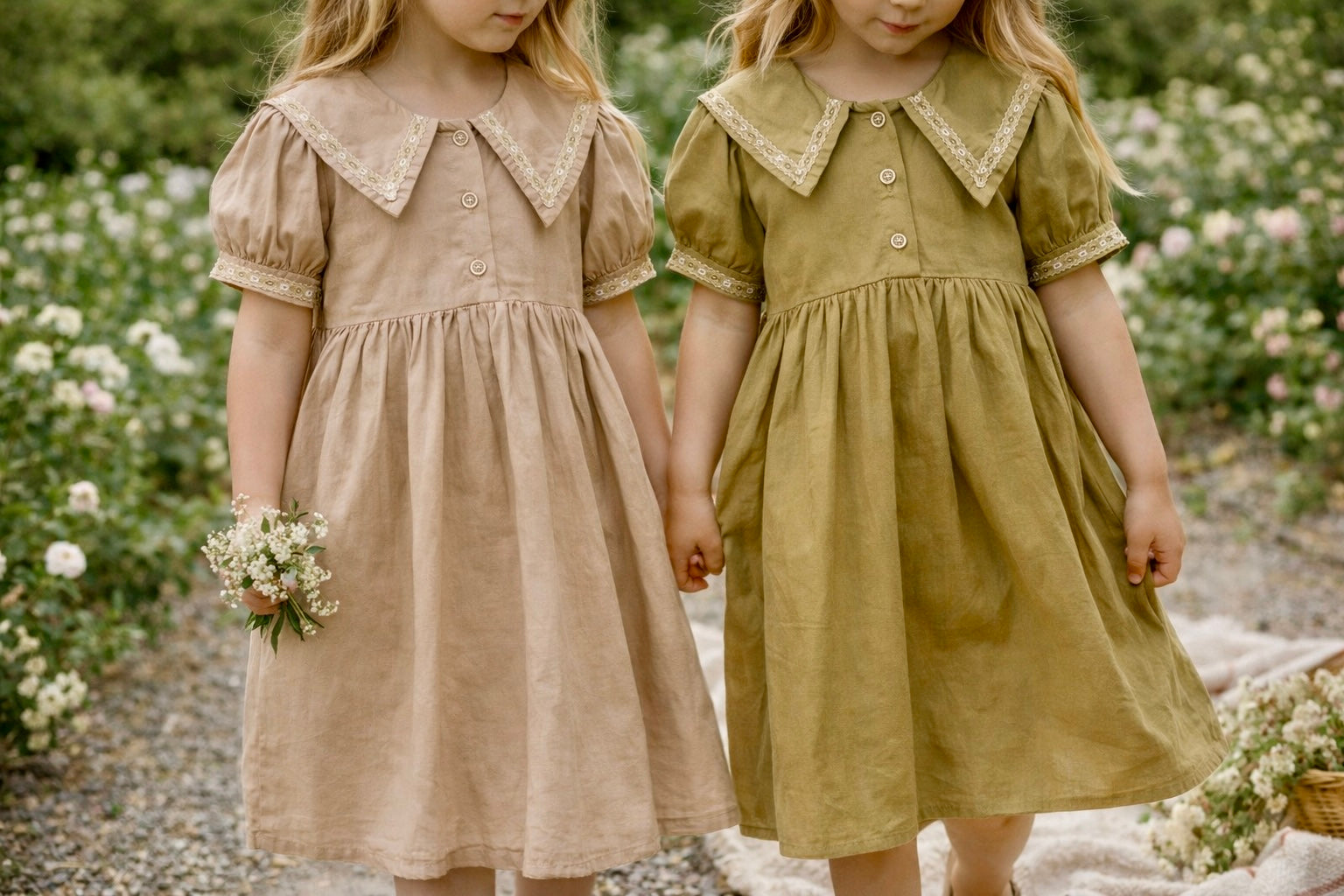 Woodland Lace Trim Puff-Sleeve Dress M.E Studio Kids