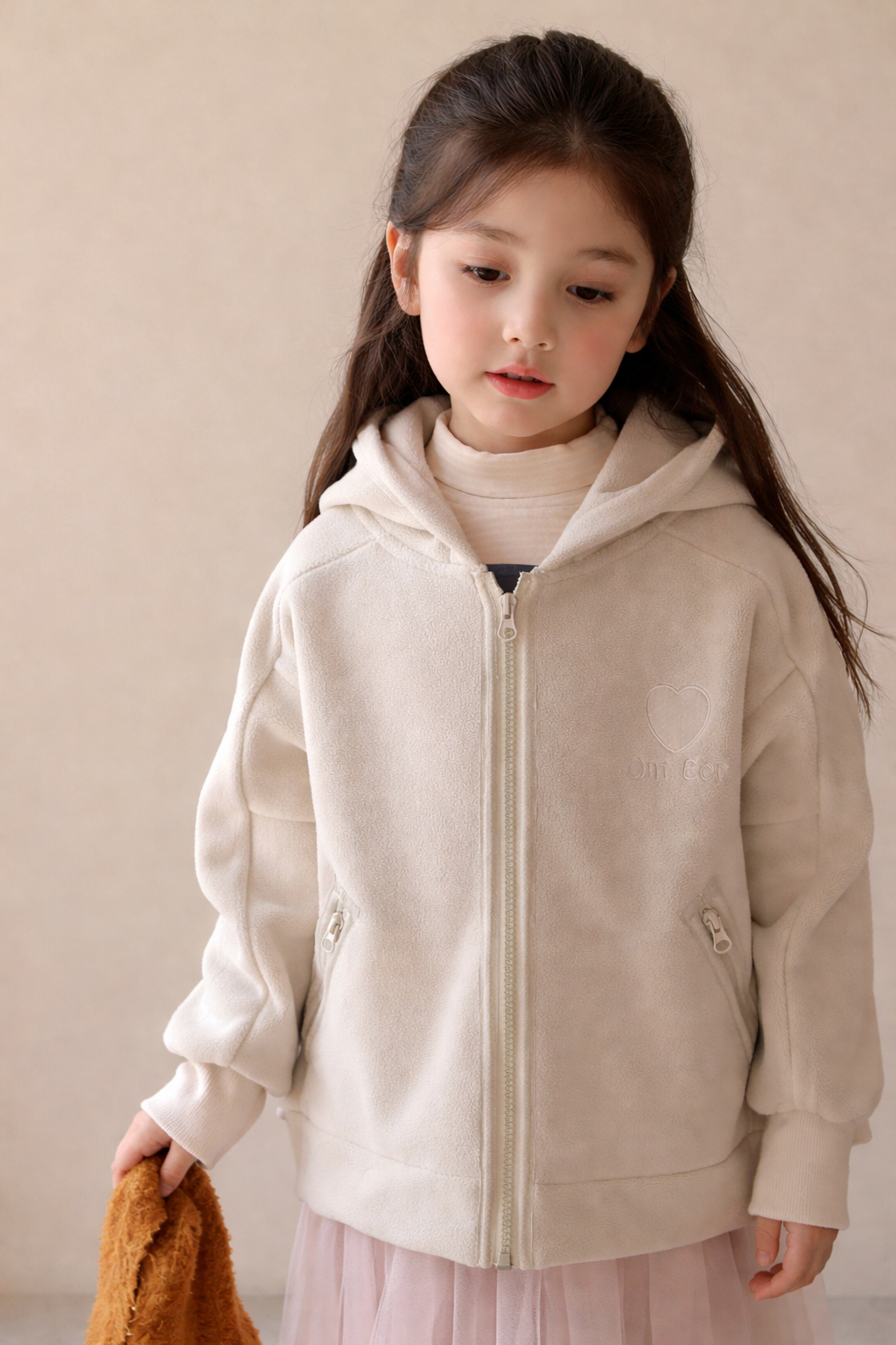 Velour Heart Zip Hoodle M.E Studio Kids