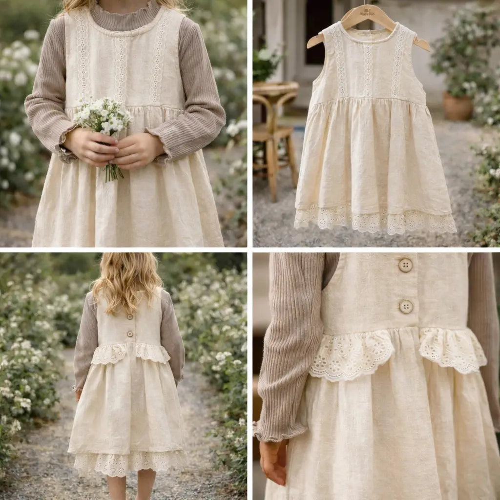 Creamy Vintage Lace Layered Dress M.E Studio Kids