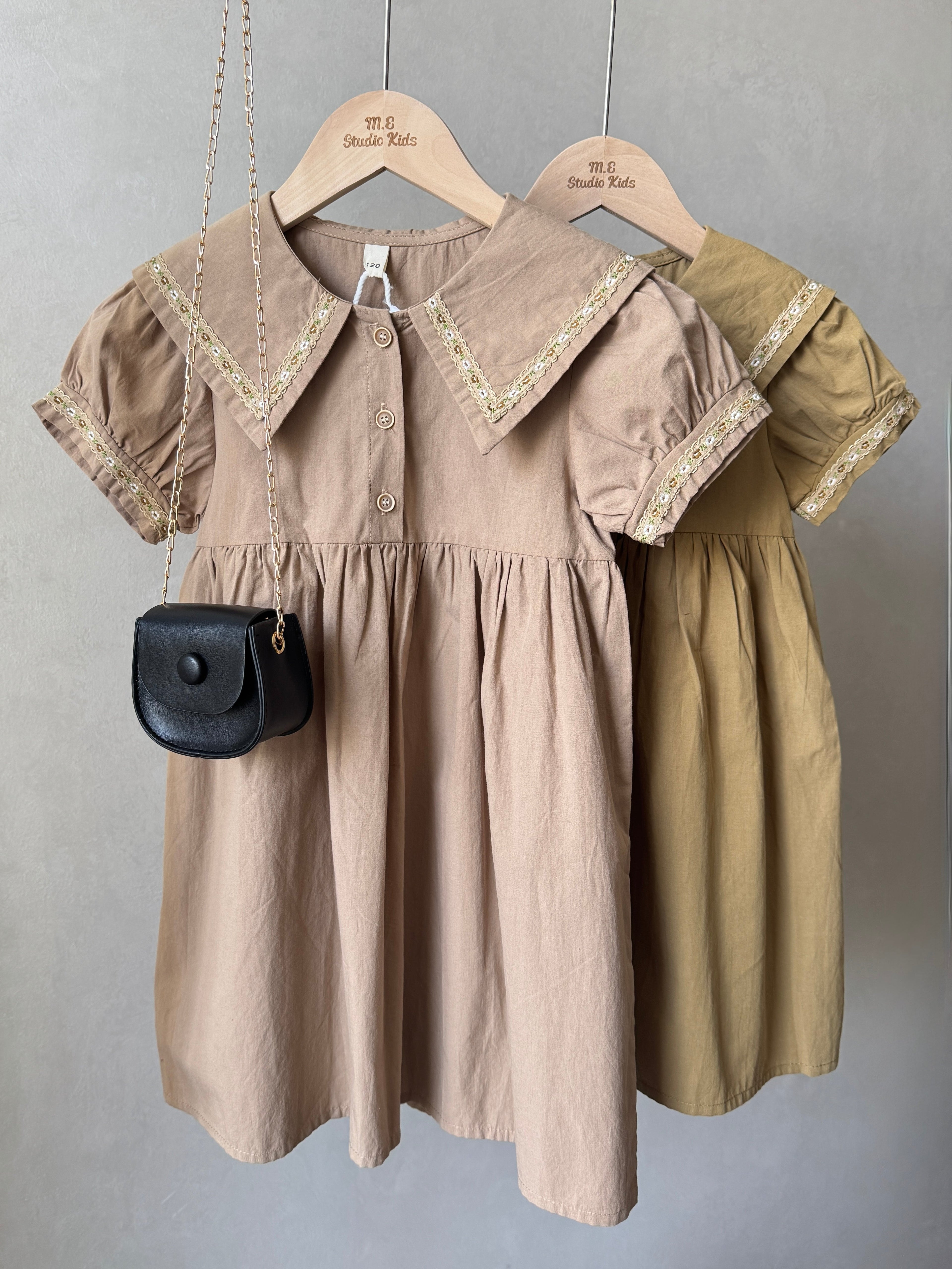 Woodland Lace Trim Puff-Sleeve Dress M.E Studio Kids