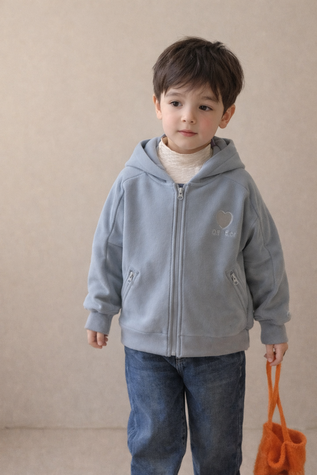 Velour Heart Zip Hoodie M.E Studio Kids