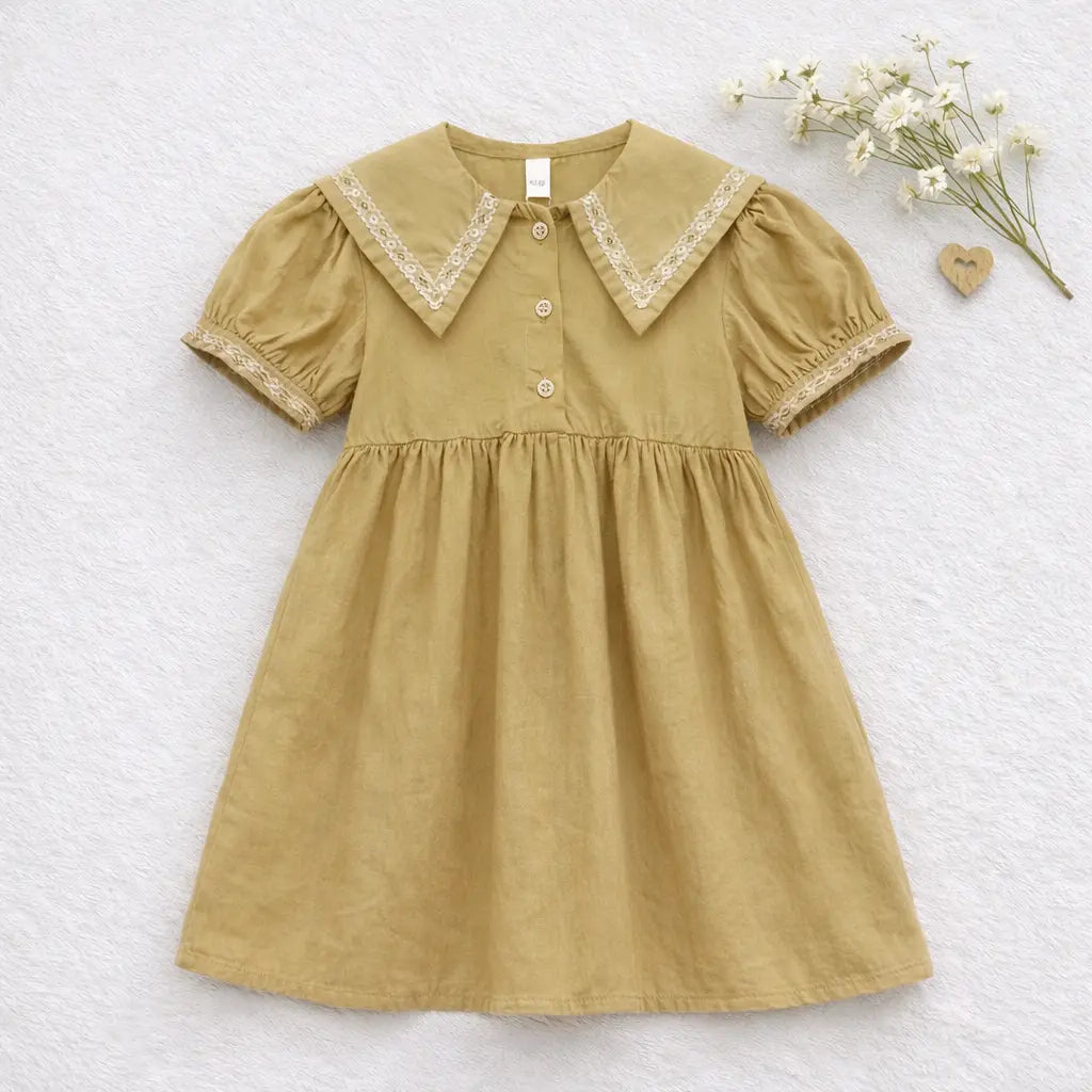 Woodland Lace Trim Puff-Sleeve Dress M.E Studio Kids