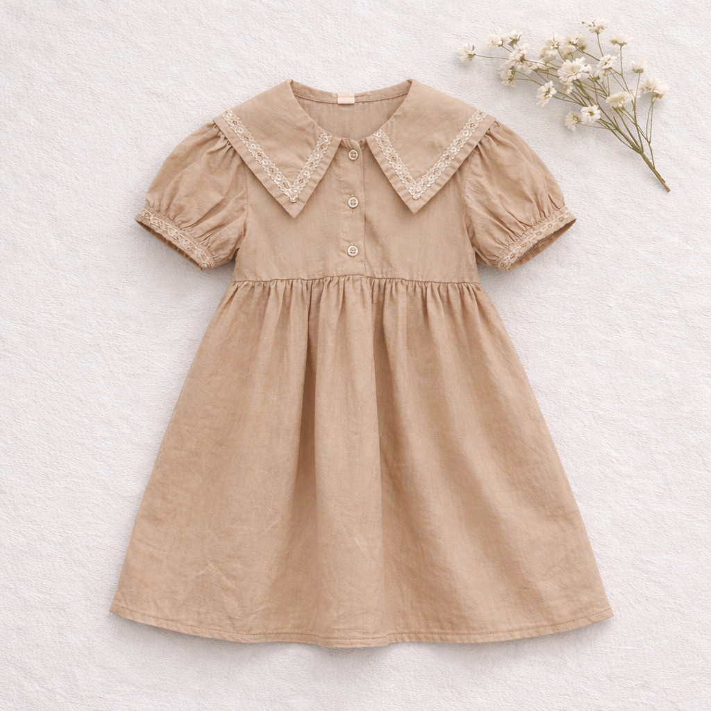 Woodland Lace Trim Puff-Sleeve Dress M.E Studio Kids