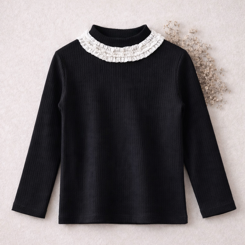 Pearl Trim Ribbed Mock Neck Top M.E Studio Kids