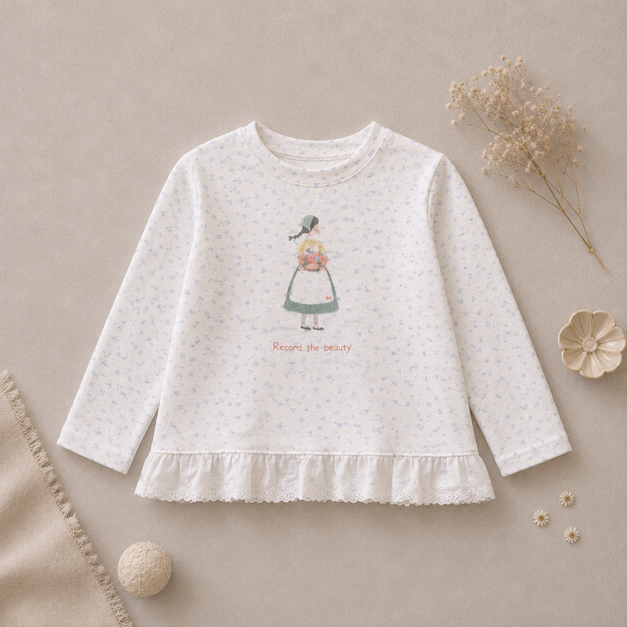 Ruffle Hem Long Sleeve Shirt M.E Studio Kids
