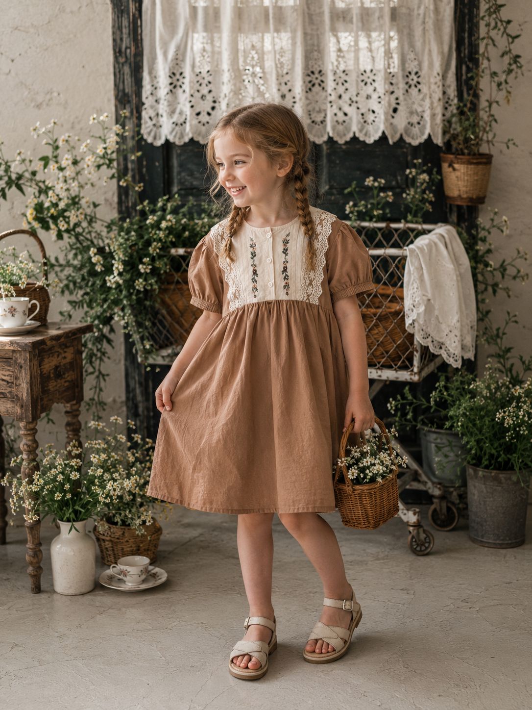 Embroidered Lace Dress M.E Studio Kids