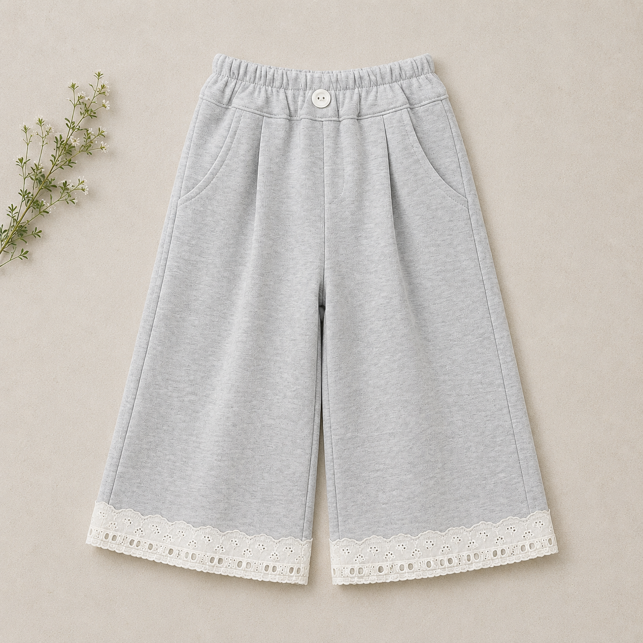 Fleece-Lined Lace Trim Pants M.E Studio Kids