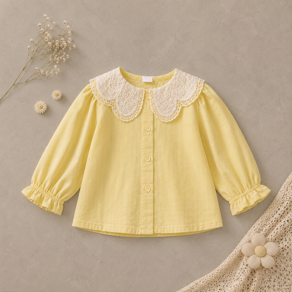 Lace Collar Long-Sleeve Blouse M.E Studio Kids