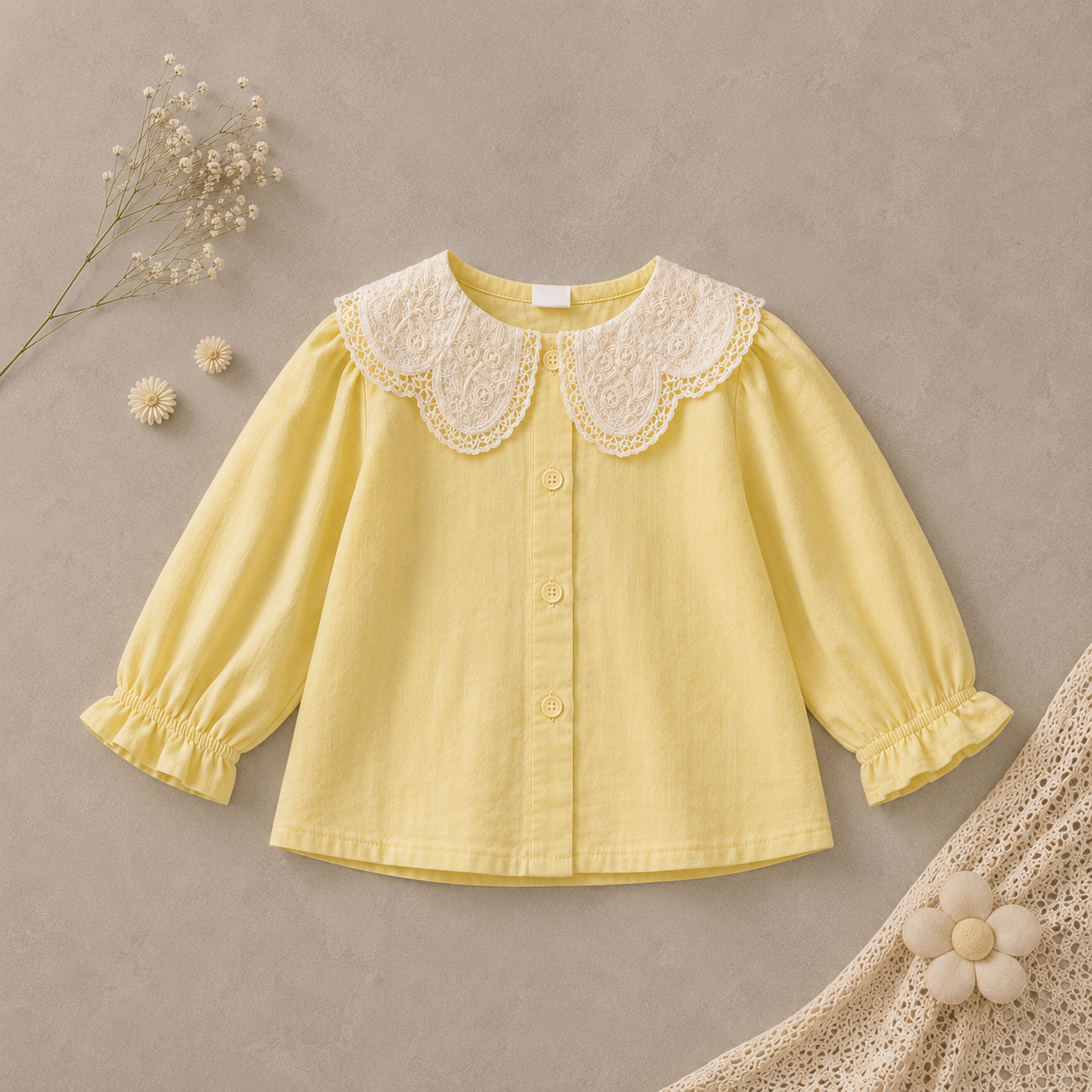 Lace Collar Long-Sleeve Blouse M.E Studio Kids