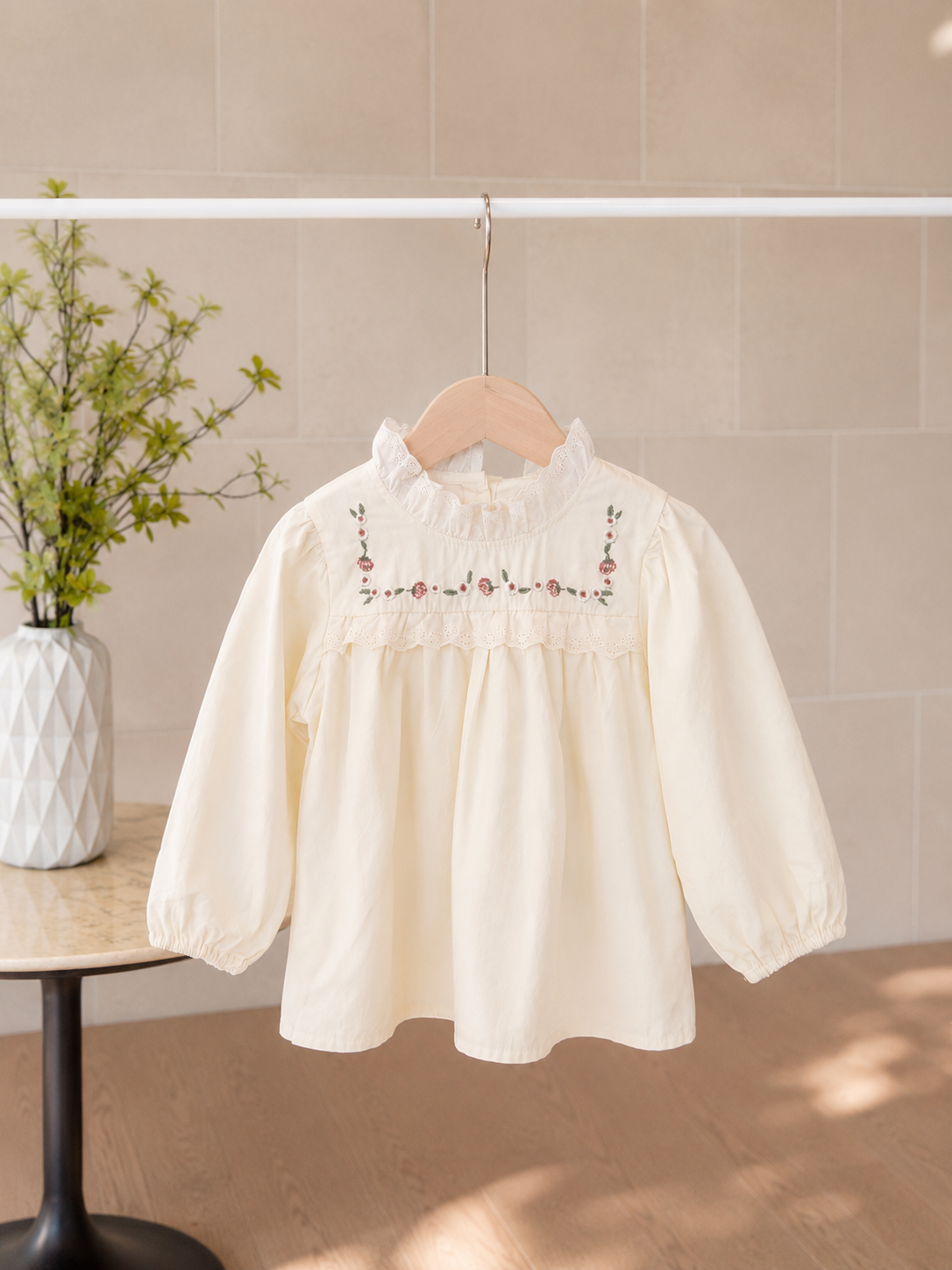 Cream Floral Embroidered Blouse M.E Studio Kids