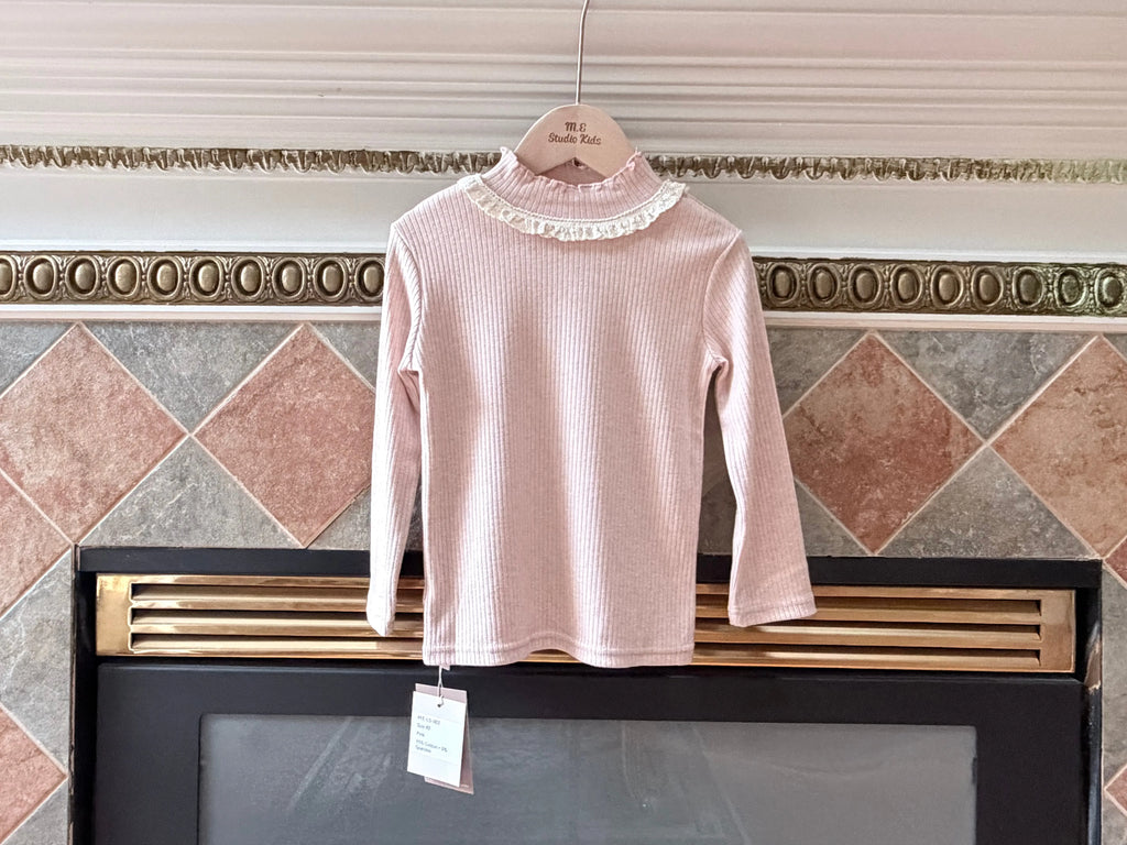 Soft Ribbed Lace Collar Top M.E Studio Kids