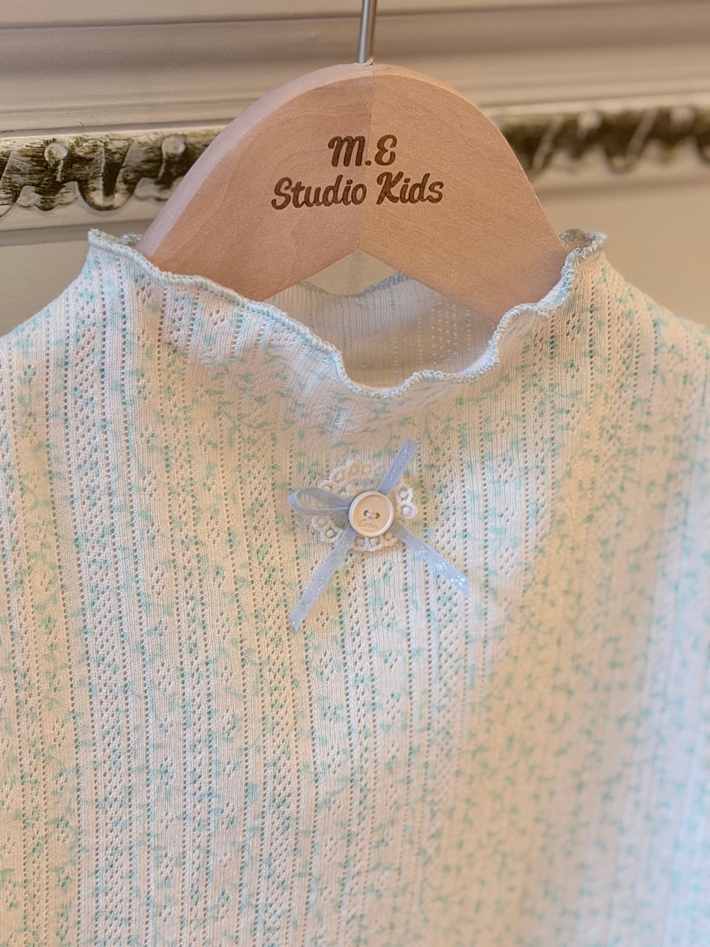 Vintage Lace Knit Top — Soft Mint M.E Studio Kids