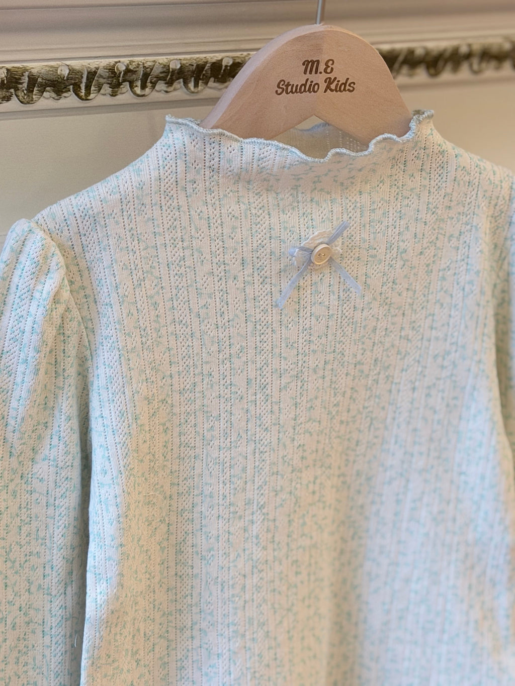 Vintage Lace Knit Top — Soft Mint M.E Studio Kids