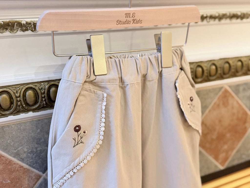 Embroidered Lace-Trim Wide-Leg Pants M.E Studio Kids