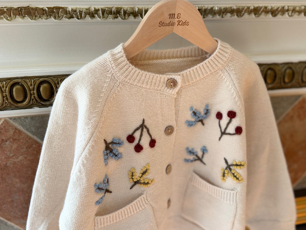 Embroidered Knit Cardigan & Hat M.E Studio Kids