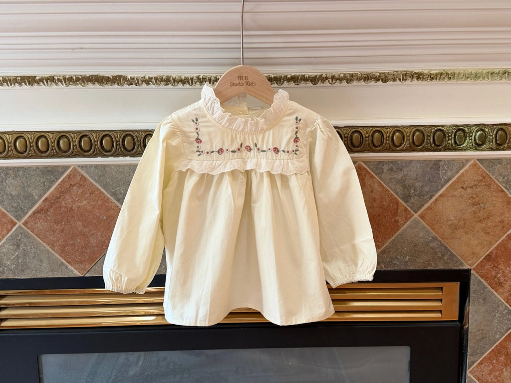 Cream Floral Embroidered Blouse M.E Studio Kids