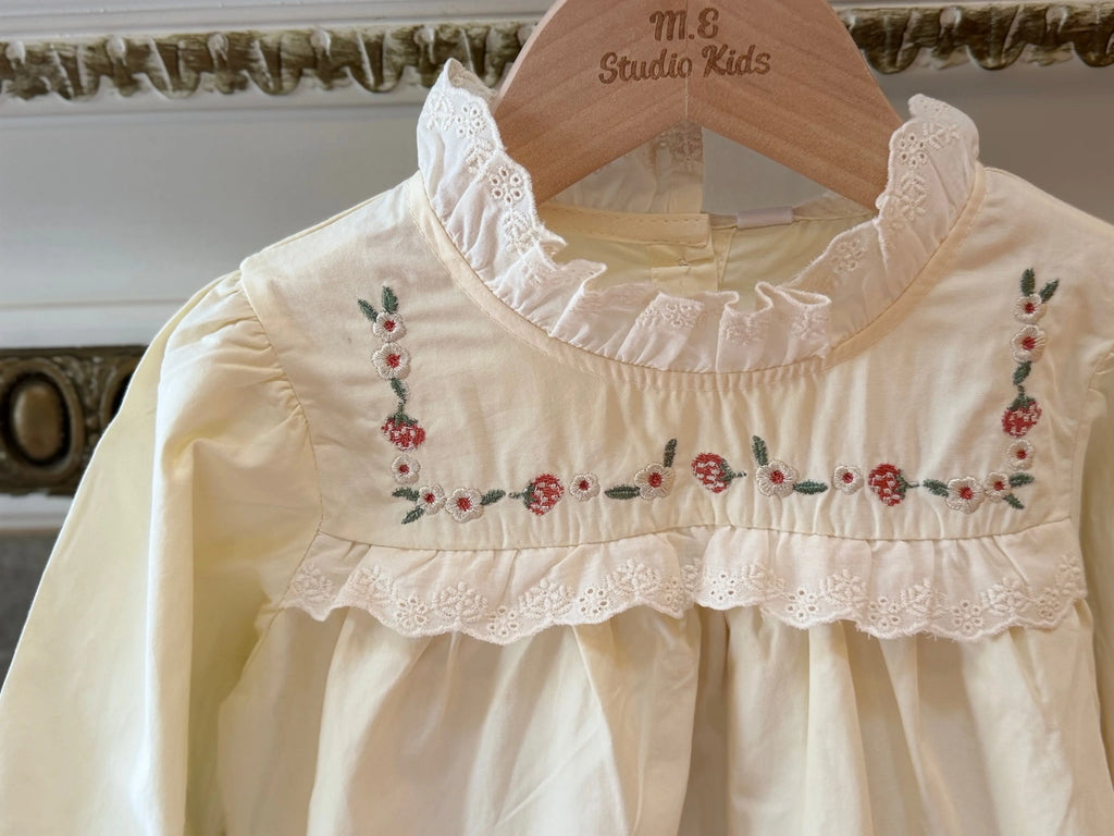 Cream Floral Embroidered Blouse M.E Studio Kids