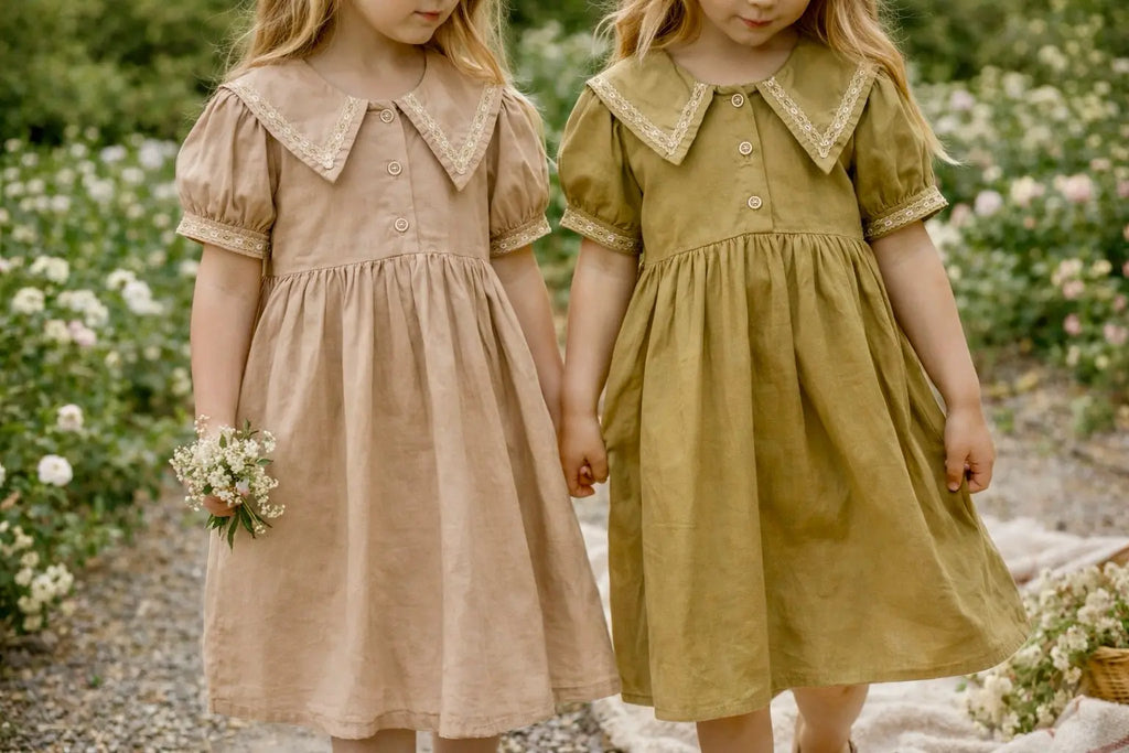 Woodland Lace Trim Puff-Sleeve Dress M.E Studio Kids
