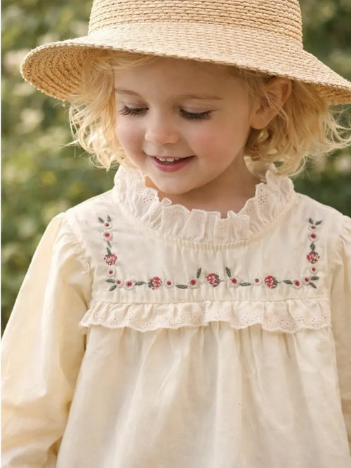 Cream Floral Embroidered Blouse M.E Studio Kids