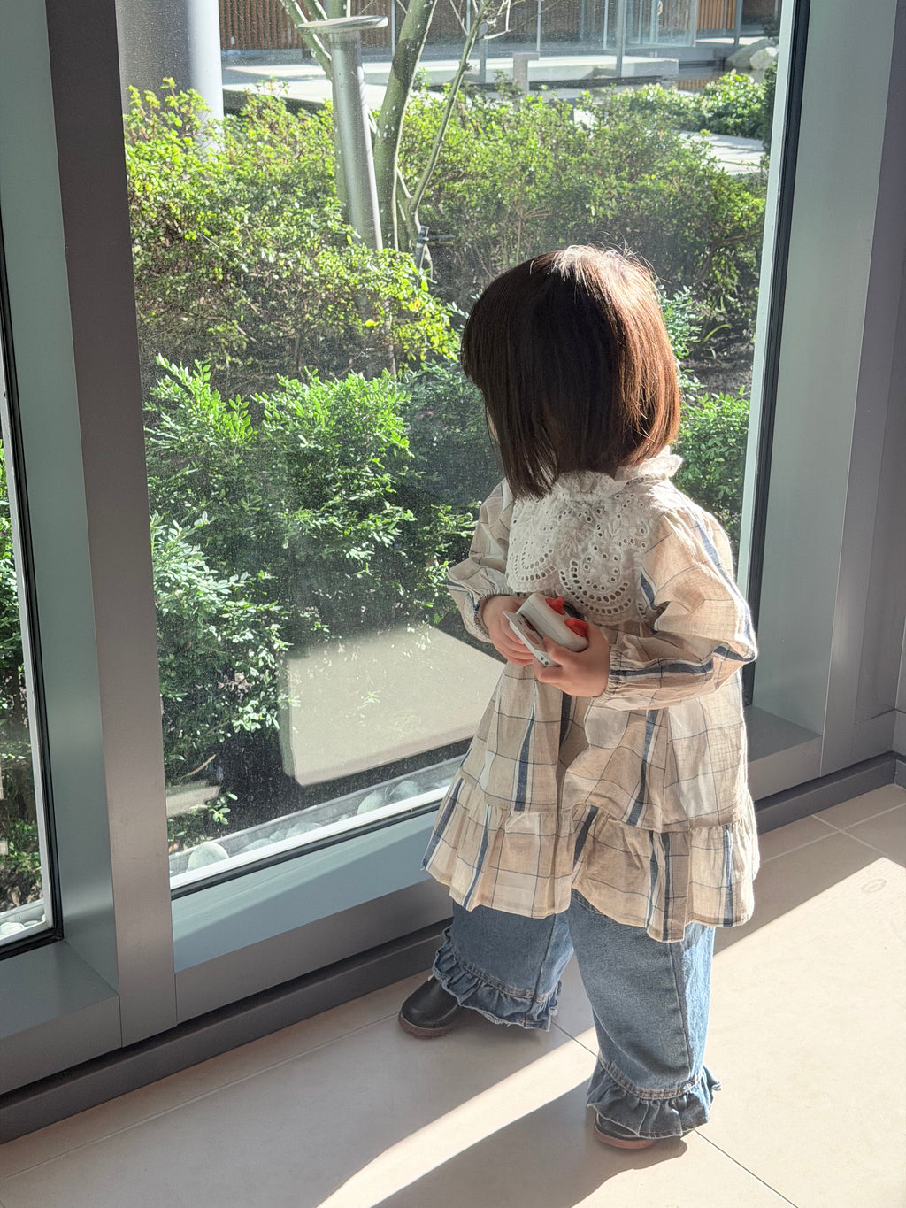 Plaid Lace Collar Long-Sleeve Dress M.E Studio Kids