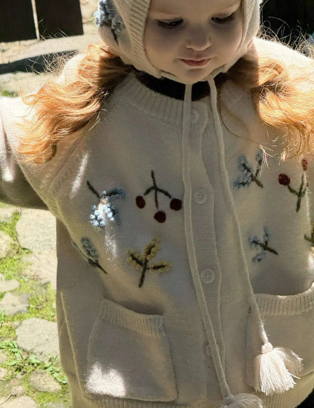 Embroidered Knit Cardigan & Hat M.E Studio Kids
